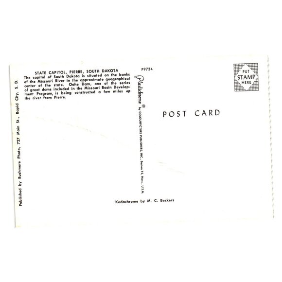 State Capitol Pierre South Dakota Vintage Postcard Government Building Politics - Picture 2 of 2